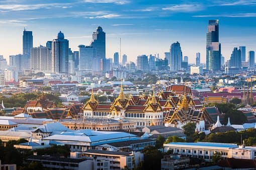 Sunrise with Grand Palace of Bangkok Thailand