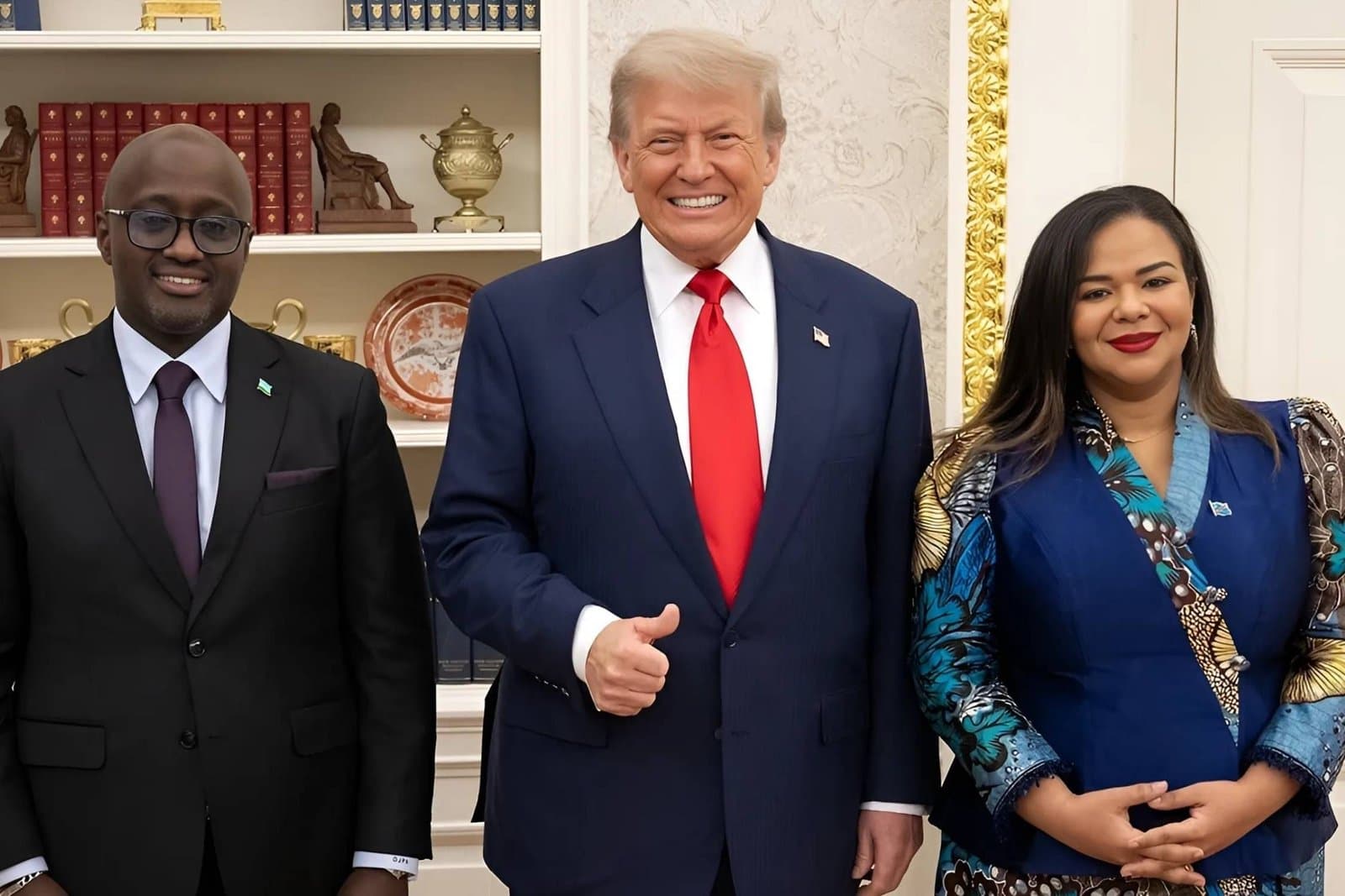 Foreign Ministers Olivier Nduhungirehe Therese Kayikwamba Wagner and Donald Trump at the State Department in Washington DCjpgoptimal