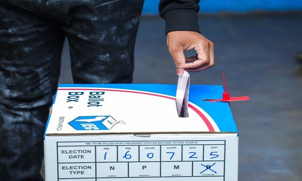 EFF Leader Julius Malemas hand is pictured as he places his ballot paper inside the ballot box during a by election at Ward 13 in Seshego