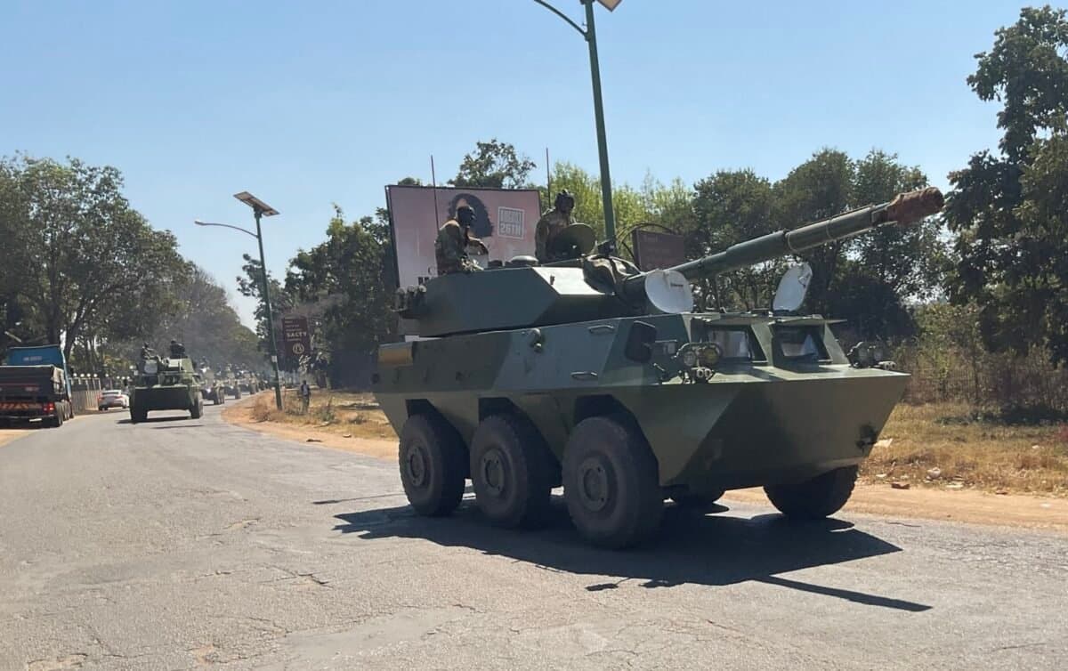 Chinese-made assault guns and armoured personnel carriers moved through Zimbabwe's capital