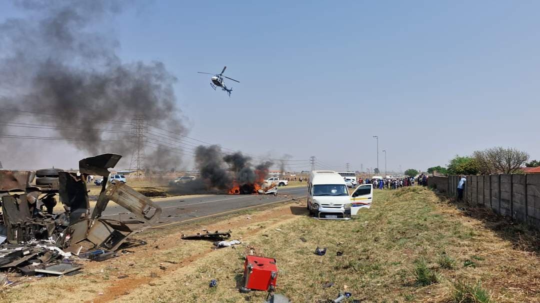 Police vehicles at cash-in-transit heist scene in Boksburg