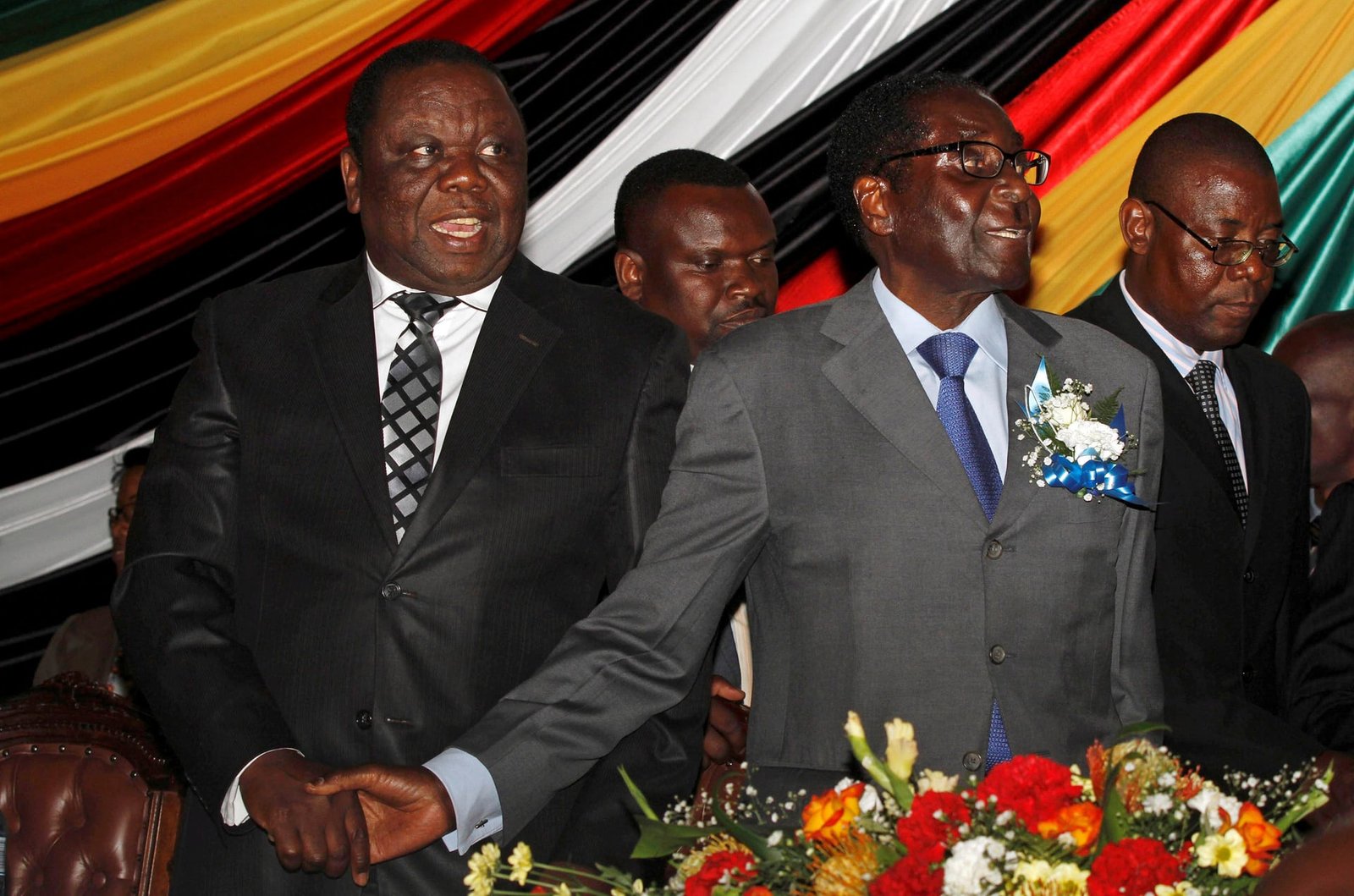 Tsvangirai left and Robert Mugabe at a conference reviewing a draft constitution in Harare in October 2012 Photograph Philimon BulawayoReuters | Report Focus News