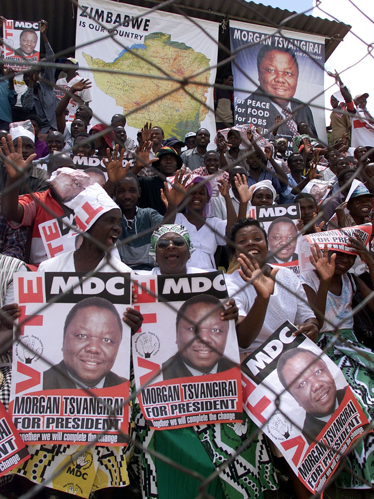 MDC supporters at a rally in February 2002 ahead of presidential elections where Tsvangirai stood against Mugabe | Report Focus News