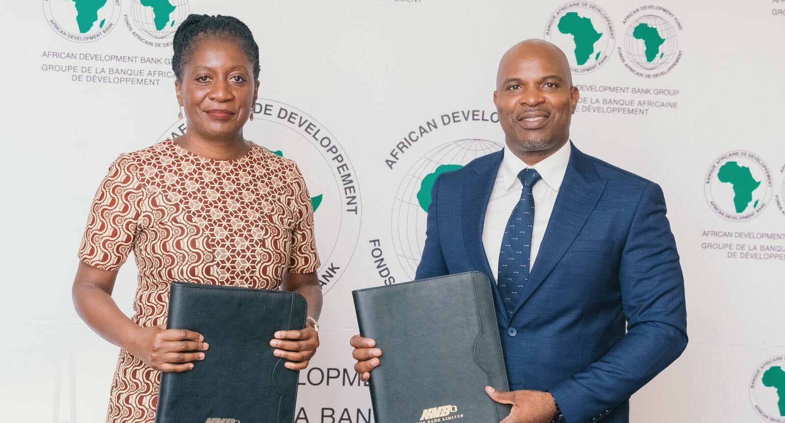 AfDB Country Manager for Zimbabwe Moono Mupotola and Gerald Gore NMB Bank CEO at the signing of an agreement for a $15 m trade facility in Harare | Report Focus News