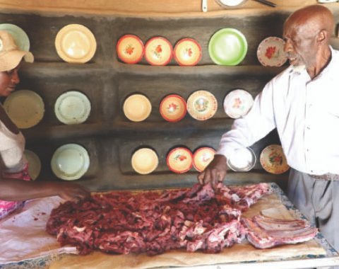 Malungwana village head Dumani and his wife Khulumoni Mhlanga get ready to dry their meat inside the kitchenin Esigodini Matabeleland South | Report Focus News