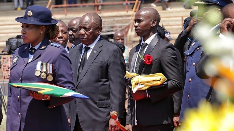 President Cyril Ramaphosa alongside Tumi Mboweni the eldest son of the late former finance minister Tito Mboweni Picture GCIS Report Focus News