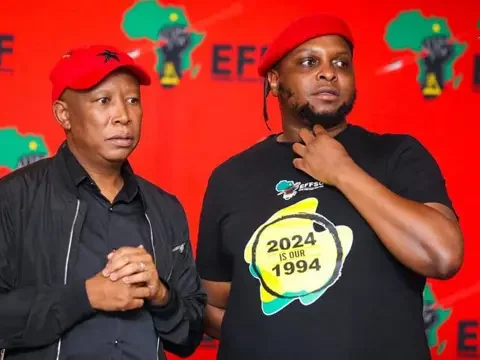 Economic Freedom Fighters (EFF) leaders Julius Malema (L) and Floyd Shivambu. Picture: Facebook/Economicfreedomstruggle