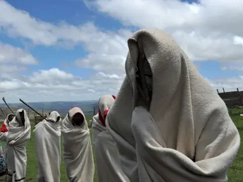 A picture of young boys from the Xhosa tribe attending a traditional initiation school in Libode in the Eastern Cape province. Picture source, AFP