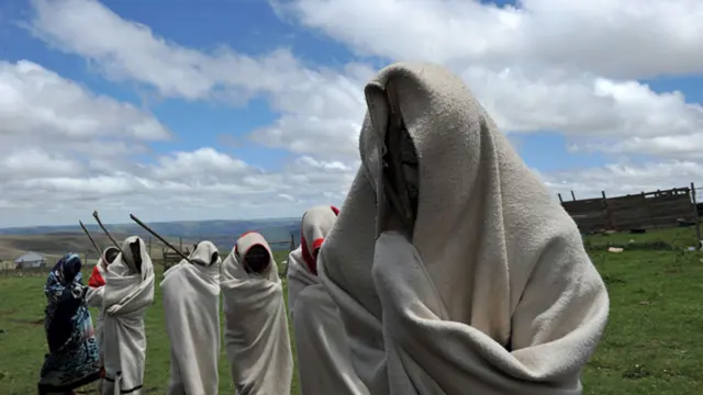 A picture of young boys from the Xhosa tribe attending a traditional initiation school in Libode in the Eastern Cape province. Picture source, AFP